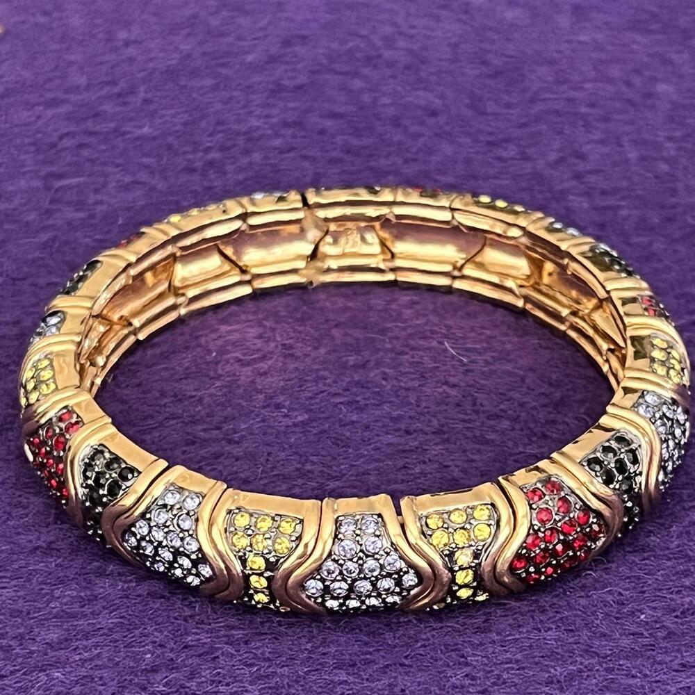 Beautiful Joan Rivers Multicolor Goldplated Rhinestone Large Stretch Bracelet